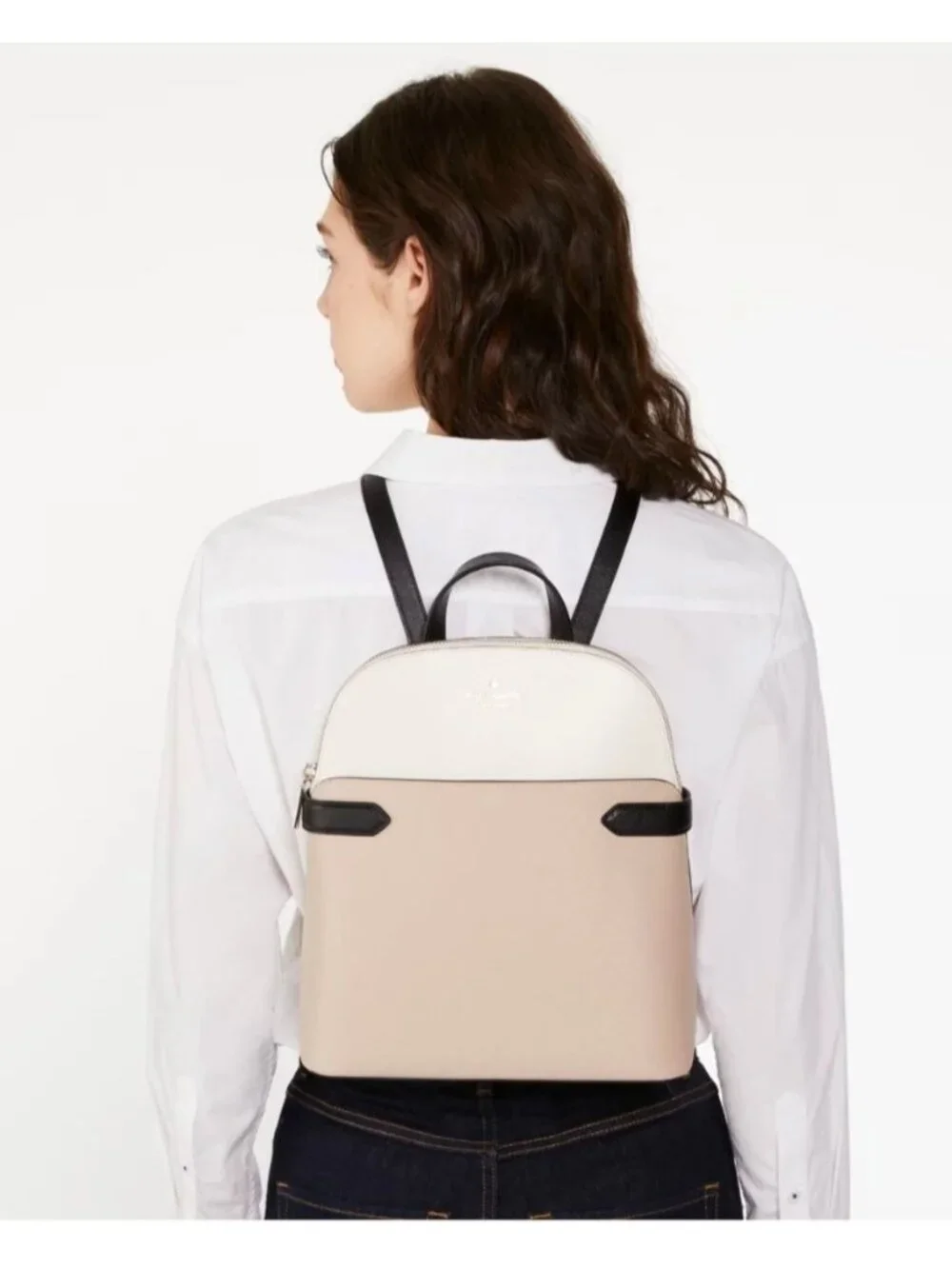 Kate Spade Staci Dome Med Backpack Beige White Saffiano Leather KG021 Ret $359